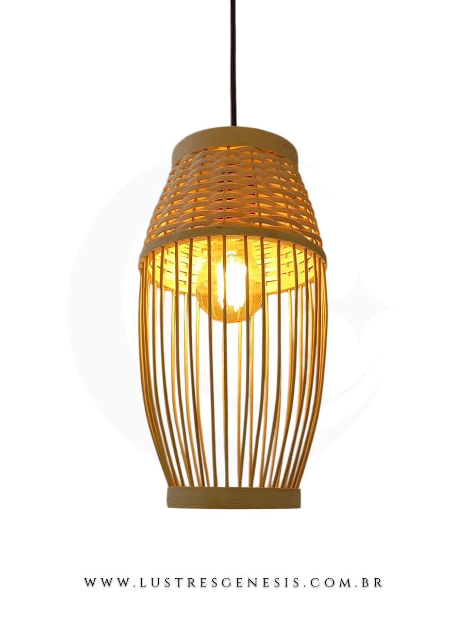 Pendente de teto grande em bambu no estilo Drum, ideal para mesas, balcão de cozinha, área gourmet e sítio